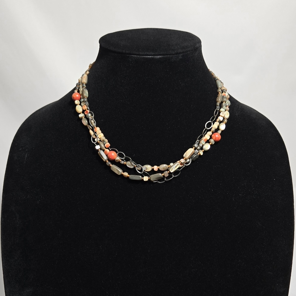 Silpada 925 Multi-Strand Beaded Oyster Shell/Amber Stones Necklace #1037